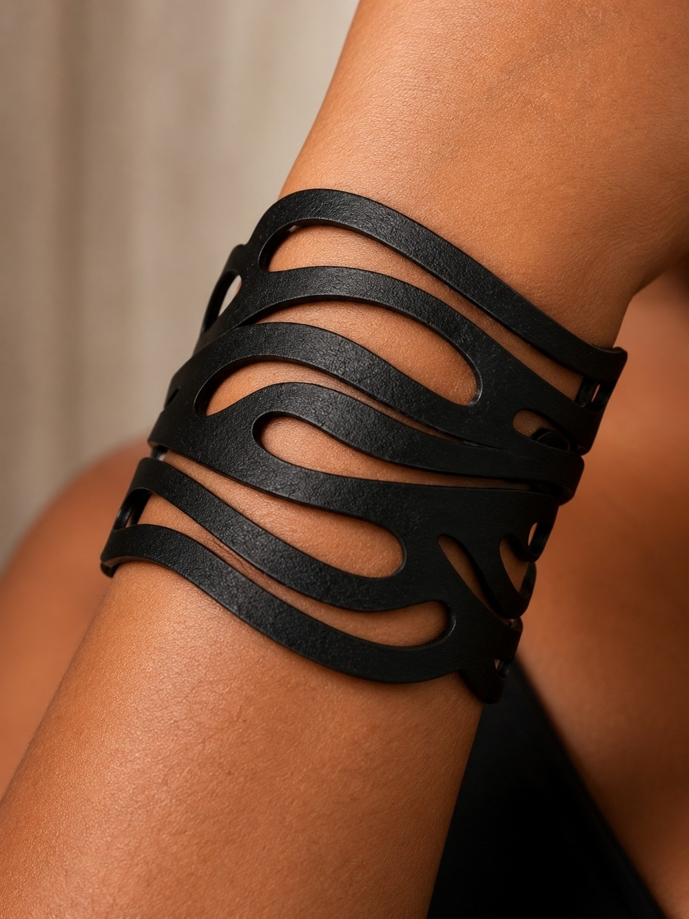 Cutout Wave Cuff Bracelet in Black